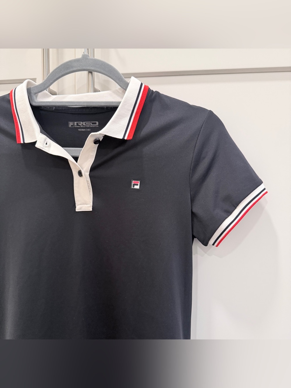 FILA Women Polo Tennis Dress Black Pleated Hem Red White Logo Size 160/Small - Picture 2 of 14